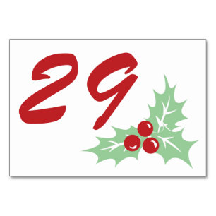 Candy Cane Holly Custom Table Number Card 3 x 5