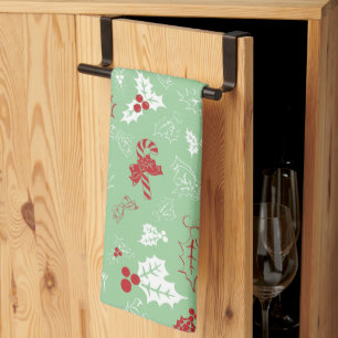 Candy Cane Holly   Holiday Kitchen Towel