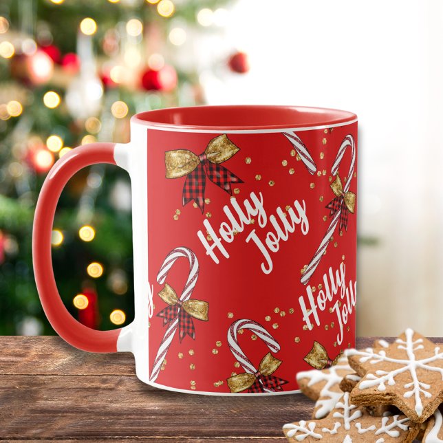 Candy Cane Holly Jolly Modern Festive Christmas Mug (Creator Uploaded)