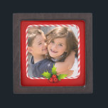 Candy Cane Holly Photo Gift Box<br><div class="desc">Customise this gift box with a family photo. Add the year and names on the back for a great Christmas keepsake.</div>