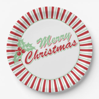 Candy Cane Holly | Retro Christmas Paper Plates