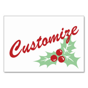 Candy Cane Holly Retro Custom Table Card