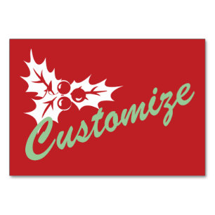 Candy Cane Holly Retro Custom Table Card