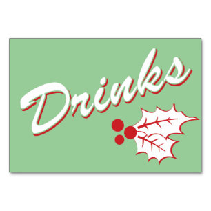 Candy Cane Holly Retro Drinks Table Card 3 x 5
