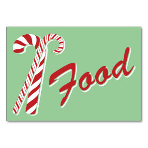 Candy Cane Holly Retro Food Table Card 3 x 5