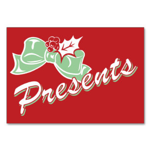 Candy Cane Holly Retro Presents Table Card 3 x 5