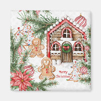 Candy cane house, gingerbread man, poinsettia