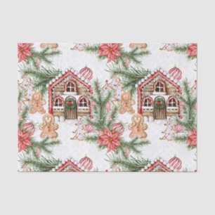 Candy cane house, gingerbread man, poinsettia tissue paper