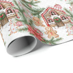 Candy cane house, gingerbread man, poinsettia wrapping paper<br><div class="desc">Christmas  and New Year wrapping paper with candy cane house,  gingerbread man and gingerbread woman,  poinsettias and pine branches.</div>