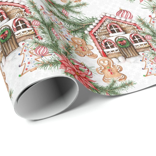 Candy cane house, gingerbread man, poinsettia wrapping paper (Roll Corner)