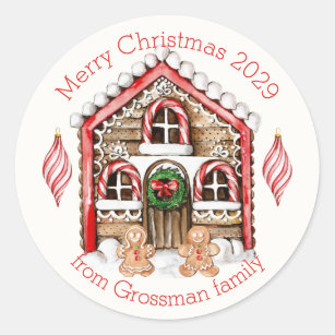 Candy cane house, gingerbread man, woman Christmas Classic Round Sticker