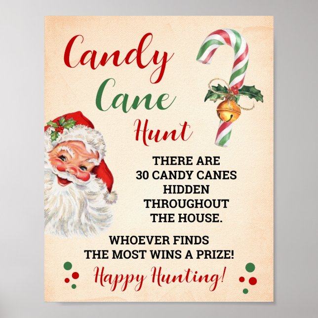Candy Cane Hunt Christmas Game Sign (Front)
