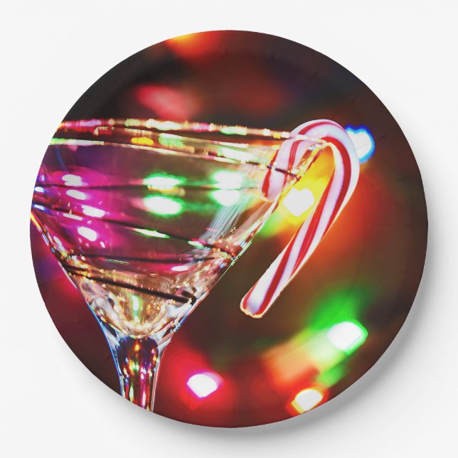 Candy Cane In Martini Glass Paper Plate (Front)