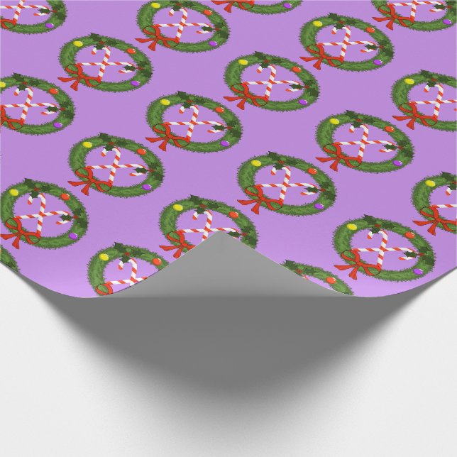 Candy Cane in Wreath Wrapping Paper (Corner)