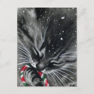 Candy Cane Kitten Cat Postcard