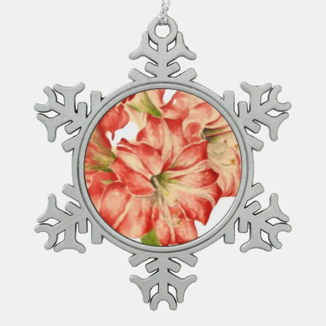 Candy Cane Lily on Pewter Snow Flake Ornament (Front)