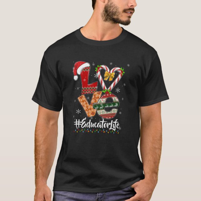 Candy Cane LOVE Educator Life Funny Christmas Paja T-Shirt (Front)