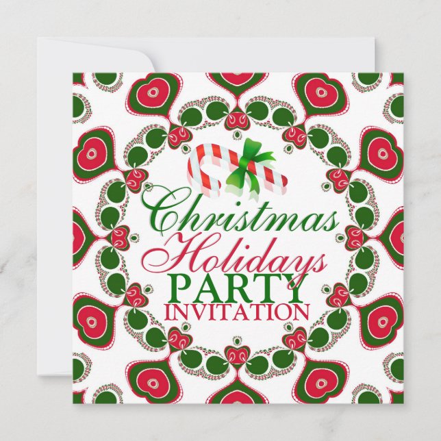 Candy Cane Love Hearts Christmas Party Invitations (Front)