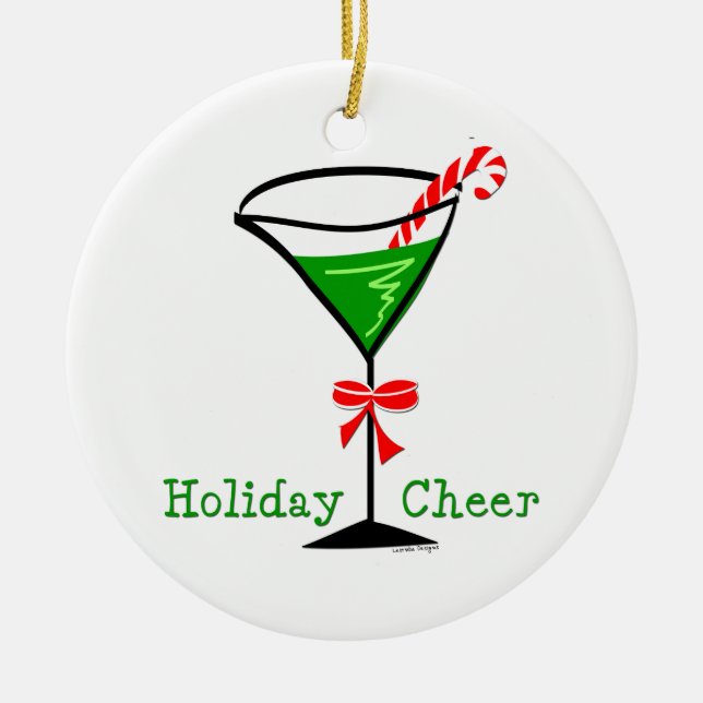 Candy Cane Martini Ceramic Tree Decoration (Front)
