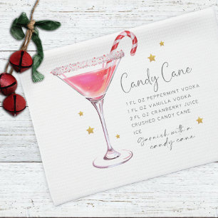 Candy Cane Martini Drink Holiday Christmas Recipe Tea Towel