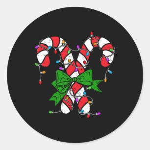 Candy Cane Merry And Bright Christmas Lights Men W Classic Round Sticker