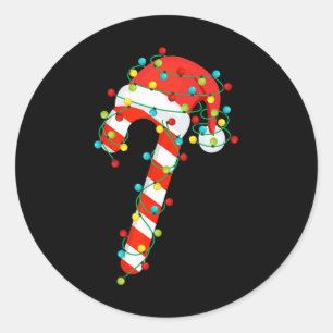 Candy Cane Merry And Bright Christmas Lights Men W Classic Round Sticker