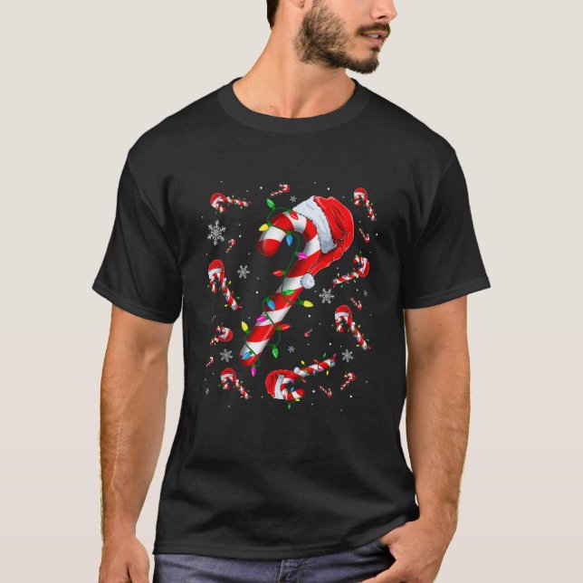 Candy Cane Merry and Bright Red White Lights Chris T-Shirt (Front)