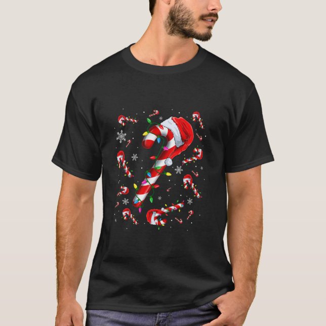 Candy Cane Merry and Bright Red White Lights Chris T-Shirt (Front)