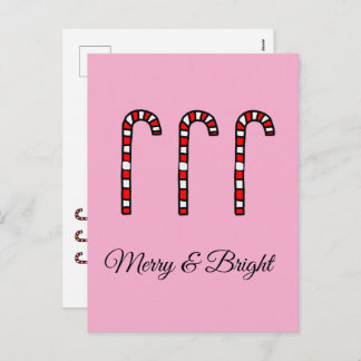 Candy Cane Merry & Bright Holiday Postcard