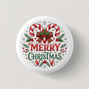 Candy Cane Merry Christmas  3 Cm Round Badge