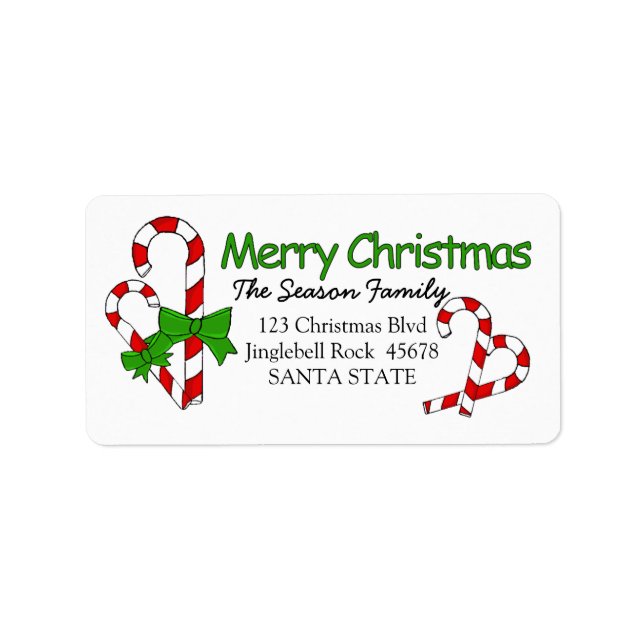 Candy Cane Merry Christmas  address label (Front)