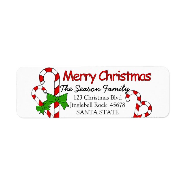 Candy Cane Merry Christmas  address label Return Address Label (Front)