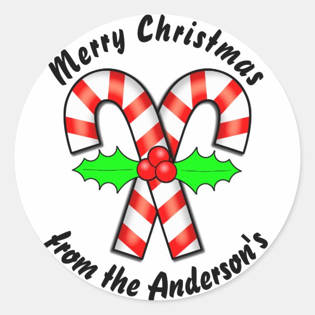 Candy Cane Merry Christmas Holiday Classic Round Sticker (Front)