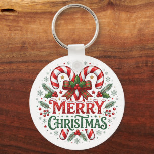 Candy Cane Merry Christmas Key Ring