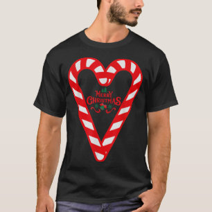 Candy Cane Merry Christmas Red and White Candy Hea T-Shirt