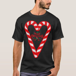 Candy Cane Merry Christmas Red and White Candy Hea T-Shirt