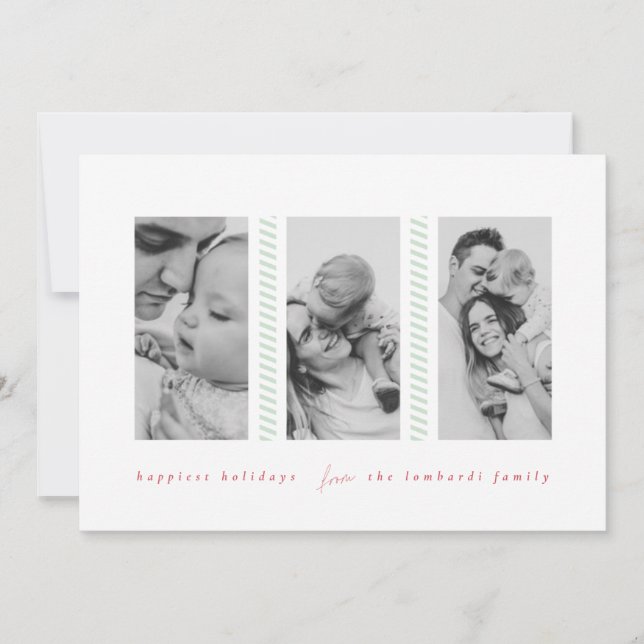 Candy Cane Mint Three Photo Holiday Card (Front)