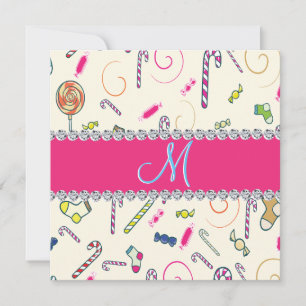 Candy Cane Monogram Hot Pink Diamond Initial