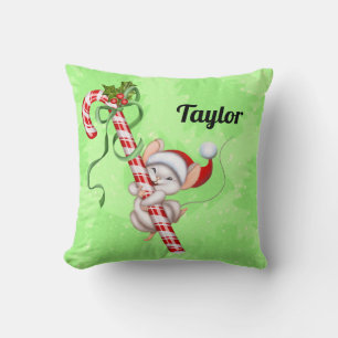 Candy Cane Mouse Add a Name/Greeting Christmas Cushion