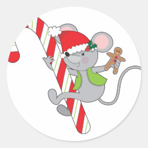 Candy Cane Mouse Classic Round Sticker