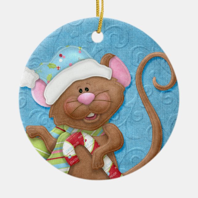 Candy Cane Mouse  Holiday Ornament (Front)