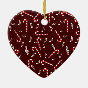 Candy Cane Music Notes  Ceramic Ornament