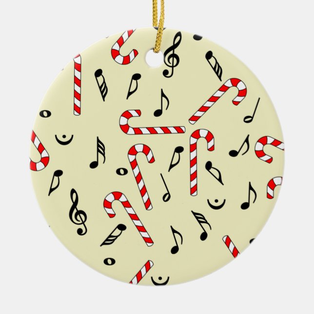 Candy Cane Music Notes Ceramic Ornament (Front)
