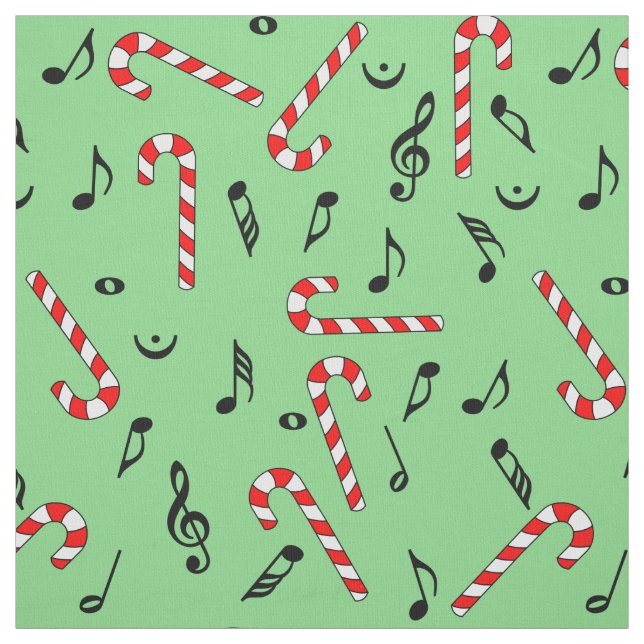 Candy Cane Music Notes Fabric (Swatch)