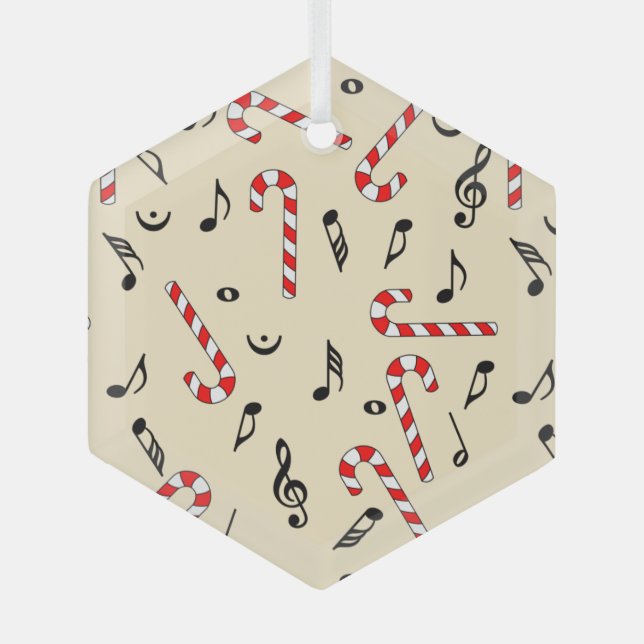Candy Cane Music Notes Glass Tree Decoration (Front)