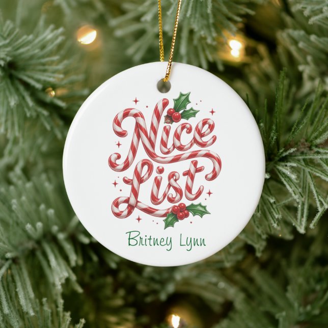 Candy Cane Nice List  Ceramic Ornament (Tree)