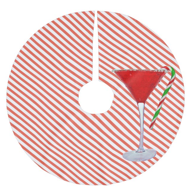 Candy Cane On Christmas Cocktail Brushed Polyester Tree Skirt (Front)