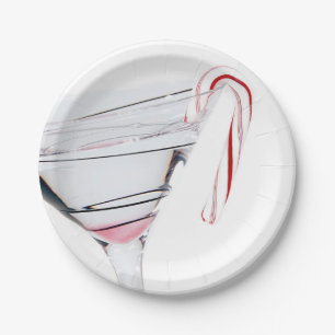 candy cane on martini glass paper plate