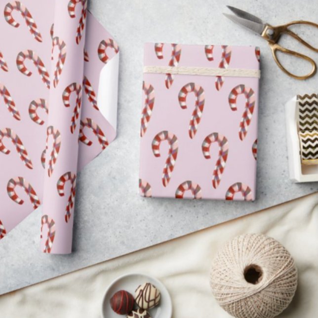 Candy Cane on Pink Wrapping Paper (Creator Uploaded)
