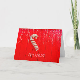 Candy Cane on Red - Christmas - Seasonal - Holiday Card